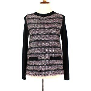 MaxMara Weekend Black Pink Tweed Combination Long Sleeve Crewneck Sweater XS